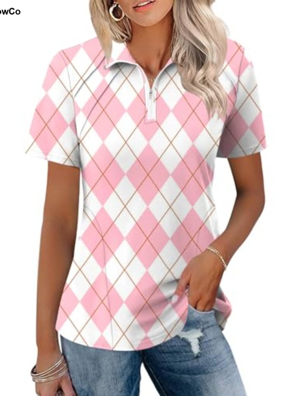 Womens Golf Polo Shirt Short Sleeve Quarter Zip Knit Athletic Top